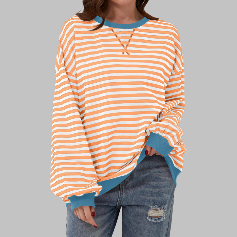 Lucinda Striped Long Sleeve Round Neck Shirt in Black, view 7