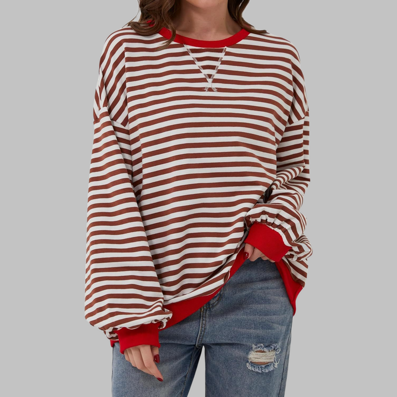 Lucinda Striped Long Sleeve Round Neck Shirt in Black, view 8