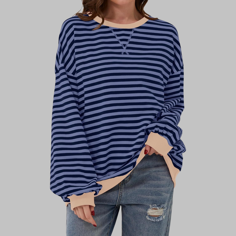 Lucinda Striped Long Sleeve Round Neck Shirt in Black, view 9