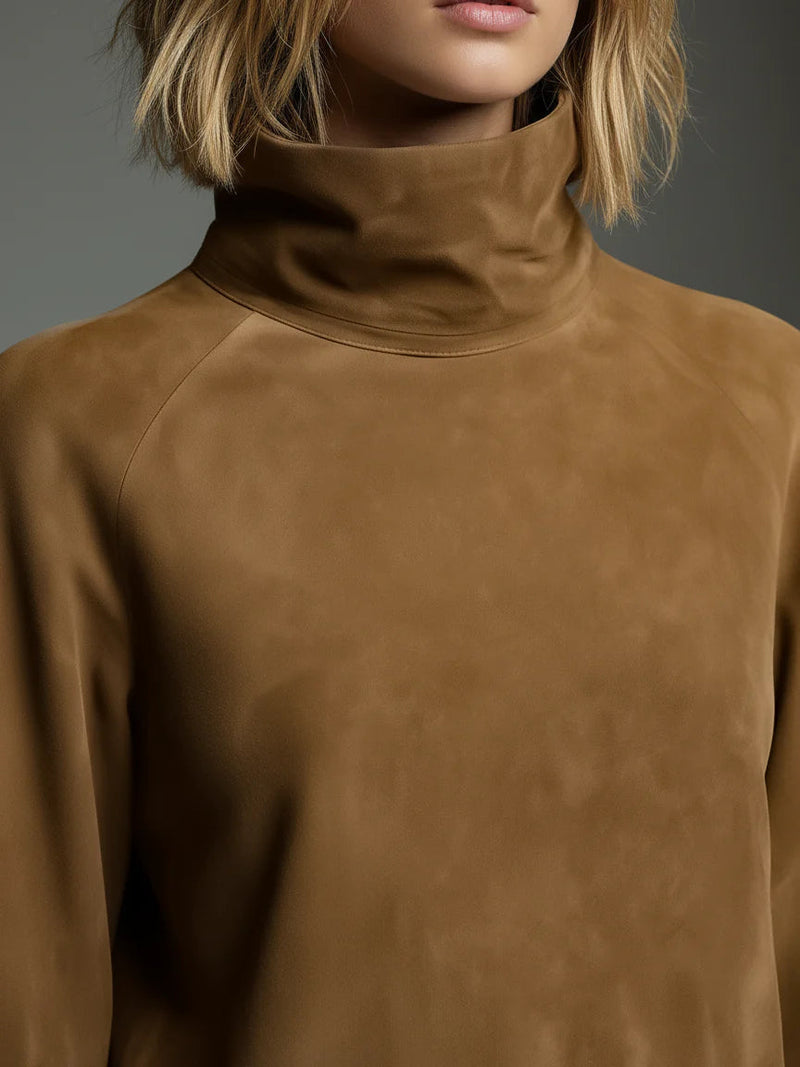 Ottilie Suede-Look Turtleneck Mini Dress in Brown, view 2