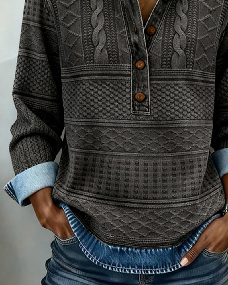 Josephine Textured Knit Henley Top in Blue, view 5