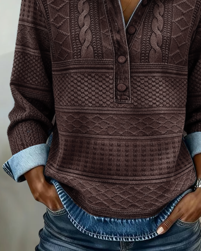 Josephine Textured Knit Henley Top in Blue, view 8