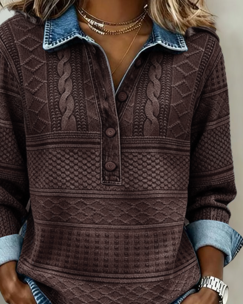 Josephine Textured Knit Henley Top in Blue, view 9
