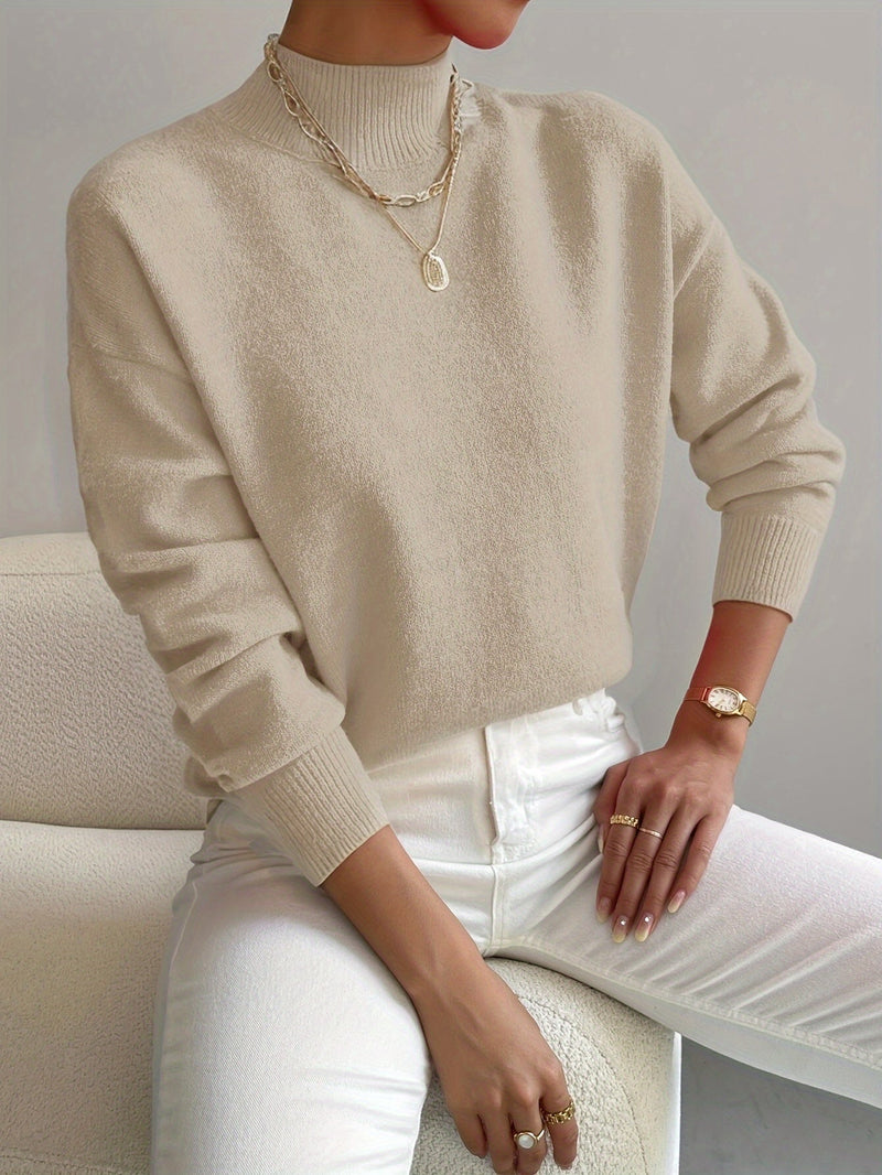 Giselle Classic Turtleneck Sweater in Beige, view 4