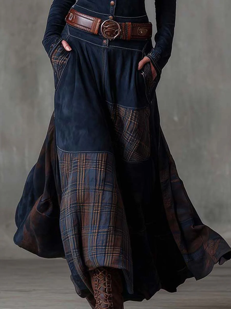 Rosamund Patchwork Long Sleeve Maxi Dress in Navy Blue, view 5
